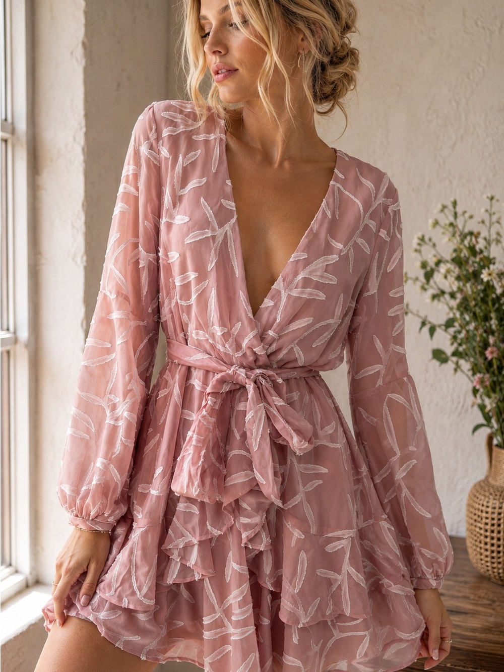 NWT Saints + Secrets Pink Embroidered Wrap Mini Dress Size Medium